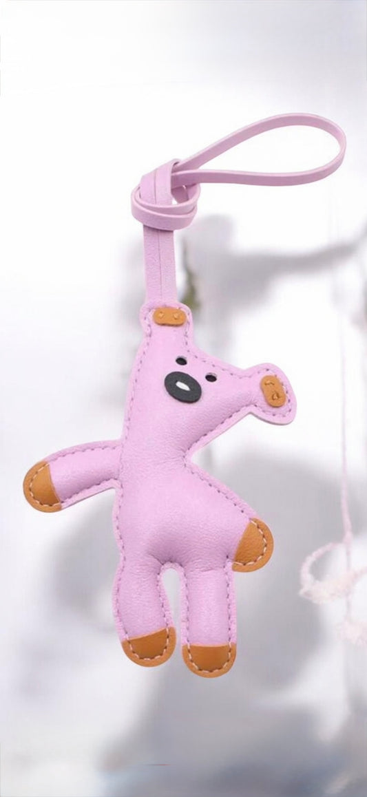دلاية شنطة دب جلد وردي | Pink Leather Bear Bag Charm